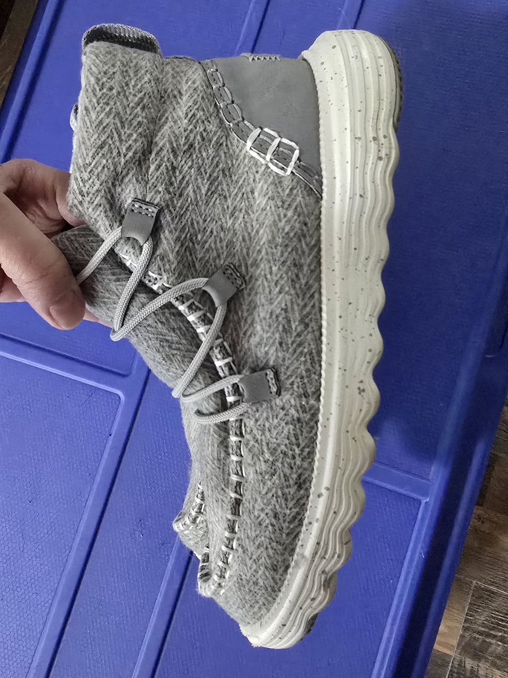 Hey Dudes Gray Knit High-Top Sneaker with Speckled White Sole